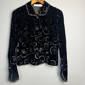 Taylor G Velvet Burnout Jacket Swirl Pattern Jewel Button Y2K Romantic Gothic M